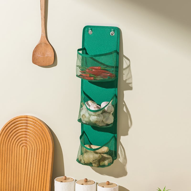Кухненска стенна мрежеста кутия за съхранение, сгъваема без пробиване, Oxford плат, 2–3 слоя, товар до 1–1,5 кг, миеща се