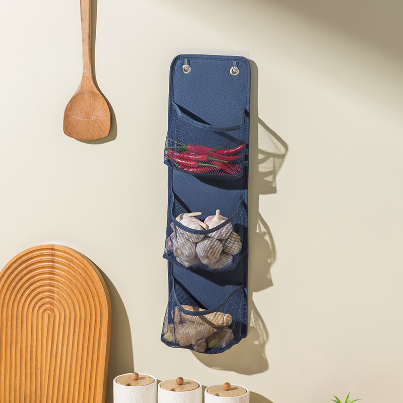 Кухненска стенна мрежеста кутия за съхранение, сгъваема без пробиване, Oxford плат, 2–3 слоя, товар до 1–1,5 кг, миеща се