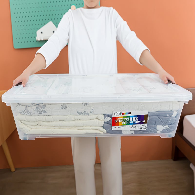 Prozirna plastična kutija za pohranu ispod kreveta, velikog kapaciteta 50 L, s poklopcem i kotačićima, sklopiva