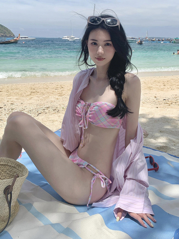Trojdjelni bikini set za odmor s prugama i kariranim retro printom, visok struk, jastučići za prsa, poliester, brzo sušenje