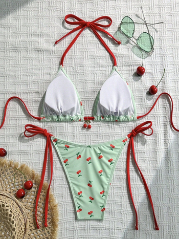 Trodijelni bikini set za žene - visok struk, otvorena leđa, bez rukava, umetak za grudnjak, poliester