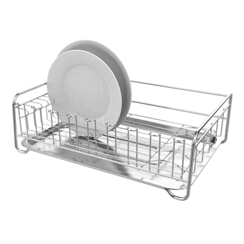 Ράφι πιάτων από ανοξείδωτο χάλυβα 304 με ενσωματωμένο κάδο αποστράγγισης, πολυλειτουργικός οργανωτής κουζίνας για μπολ και πιάτα (χωρίς εγκατάσταση)