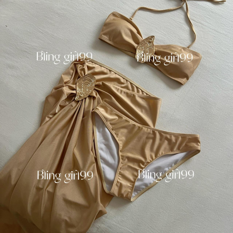 Trodijelni bikini set sa suknjom, jastučićem za grudi, najlon 71–80% tkanina, poliester podstava, brzo se suši, bez naramenica