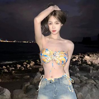 Ženski trodjelni bikini set s cvjetnim uzorkom, bez rukava, umetkom za prsa, poliester tkanina, podstava 100%, za plivanje