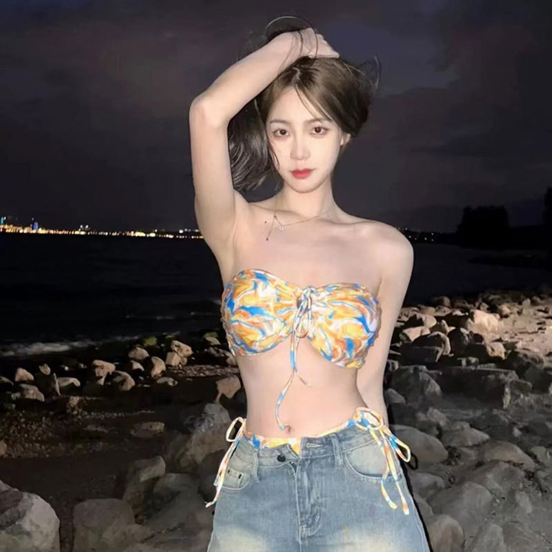 Ženski trodjelni bikini set s cvjetnim uzorkom, bez rukava, umetkom za prsa, poliester tkanina, podstava 100%, za plivanje