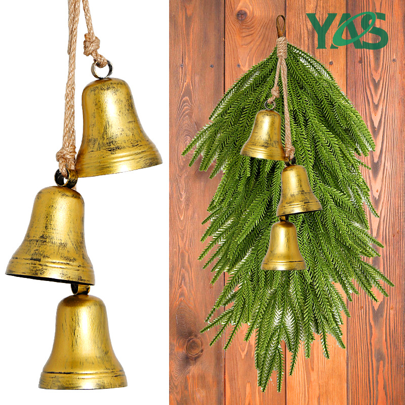 Zvono-priversak za božićno drvce s konopnim užetom, metalni retro ručni dizajn
