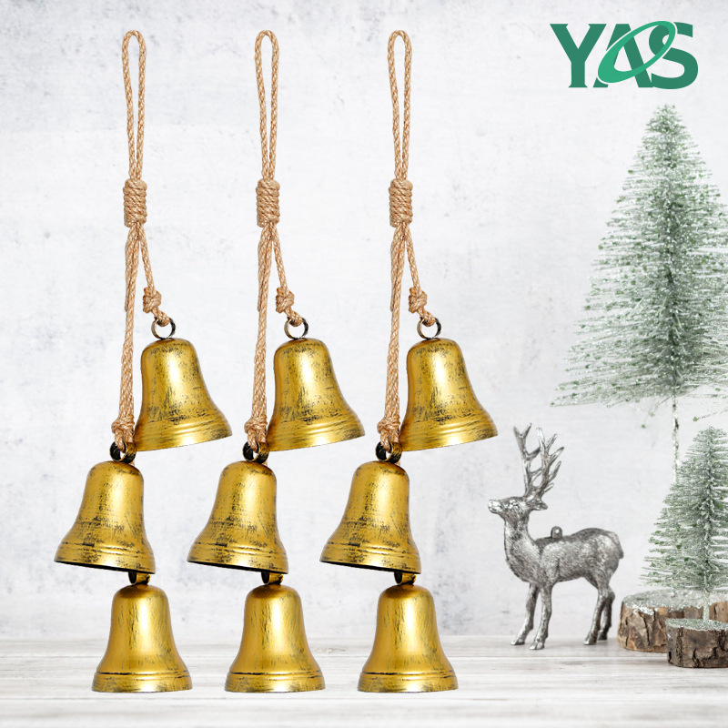 Zvono-priversak za božićno drvce s konopnim užetom, metalni retro ručni dizajn