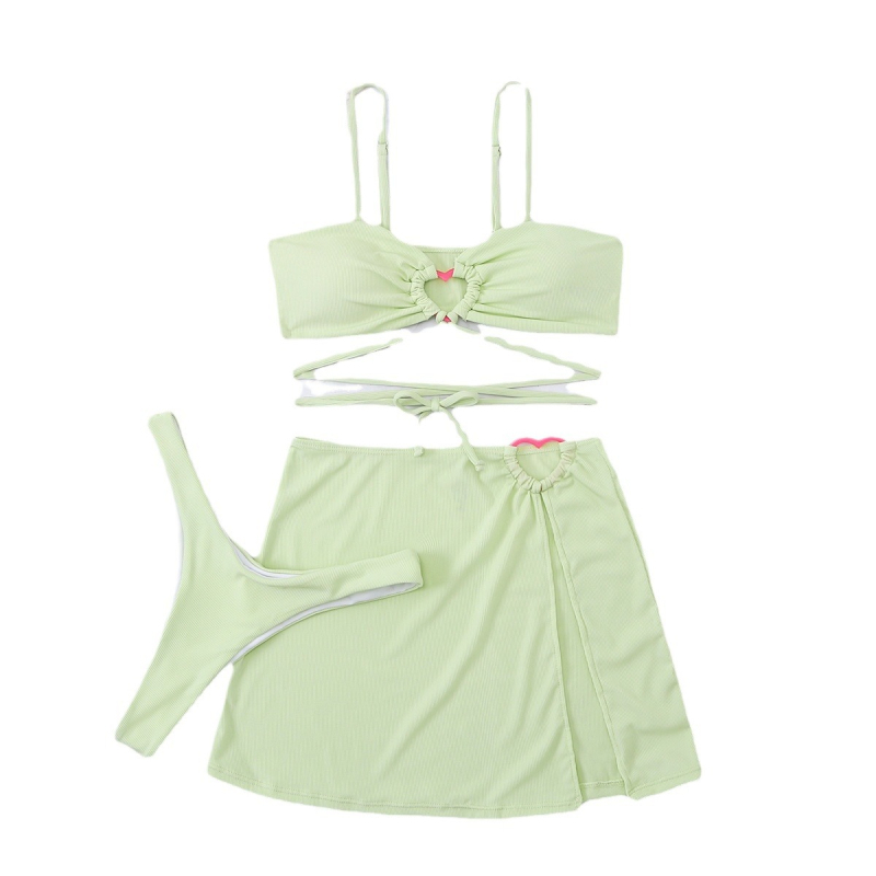 Ženski bikini set s suknjicom i trakama, napuhnut vrh, seksi dizajn, poliester materijal, poliester podstava, 82% poliester