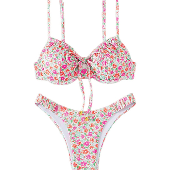 Set bikini s malim prugama printom, trokutasti gornji dio, jastučići za grudi, bez naramenica, poliester 82% / podstava 18%