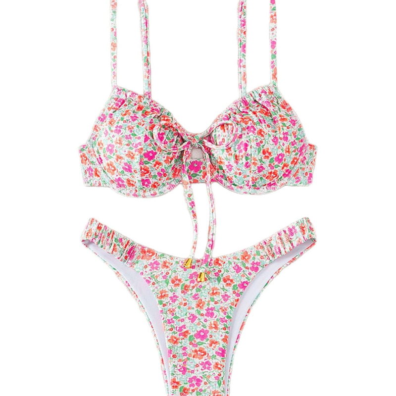 Set bikini s malim prugama printom, trokutasti gornji dio, jastučići za grudi, bez naramenica, poliester 82% / podstava 18%