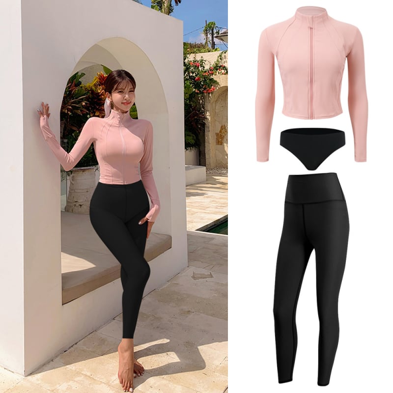 Ženski trodijelni kupaći set za zaštitu od sunca, s dugim rukavima i dugim hlačama, materijal Nylon-Spandex (82% Nylon, 15% Spandex), jastučić za prsa (bez underwire)