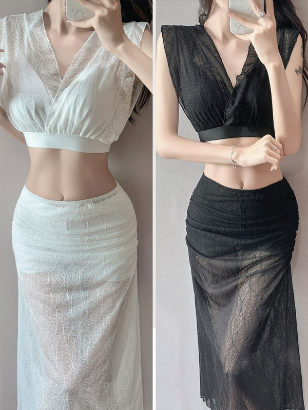Ženski bikini set od tri dijela – prekrivanje trbuha za vitkiju siluetu, visoka elastičnost, s kostima i jastučićima u košaricama, poliester/spandeks, bez rukava, za plivanje i vodene aktivnosti