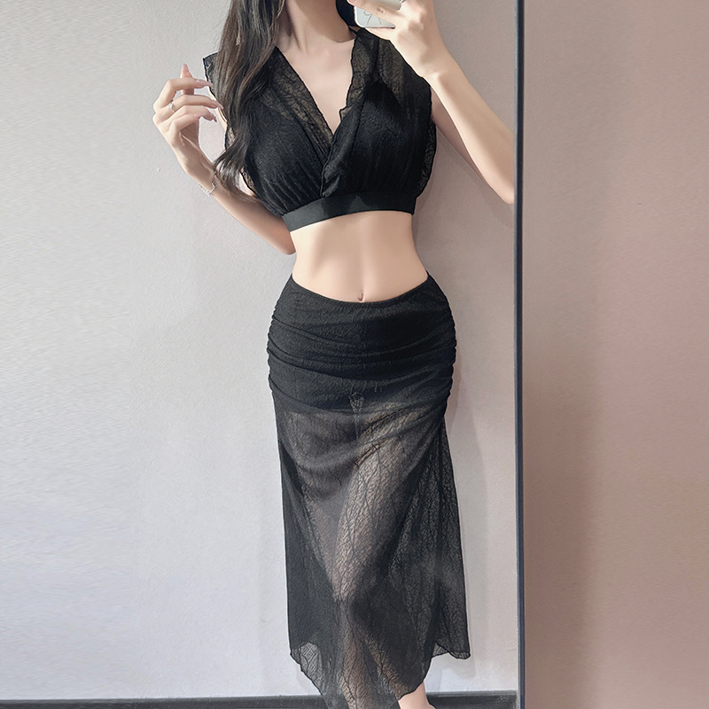 Ženski bikini set od tri dijela – prekrivanje trbuha za vitkiju siluetu, visoka elastičnost, s kostima i jastučićima u košaricama, poliester/spandeks, bez rukava, za plivanje i vodene aktivnosti
