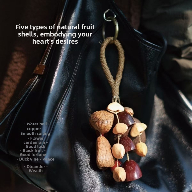 Ručni izrađeni drveni viseći zvončić s motivom plodove kore — Novi kineski stil; materijal: drvo; godina: jesen 2025; marka: Aisu