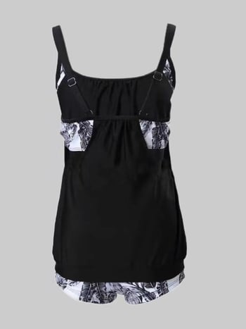 Ženski tankini set, gornji dio bez rukava s jastučićem za prsima, digitalni otisak, donji dio briefs stila, materijal od mješavine poliestera, pogodan za plivanje