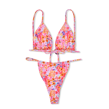 Bikini visokog struka s cvjetnim uzorkom, seksi, bez naramenica, s umetkom za dojke, 84% poliestera, za žene