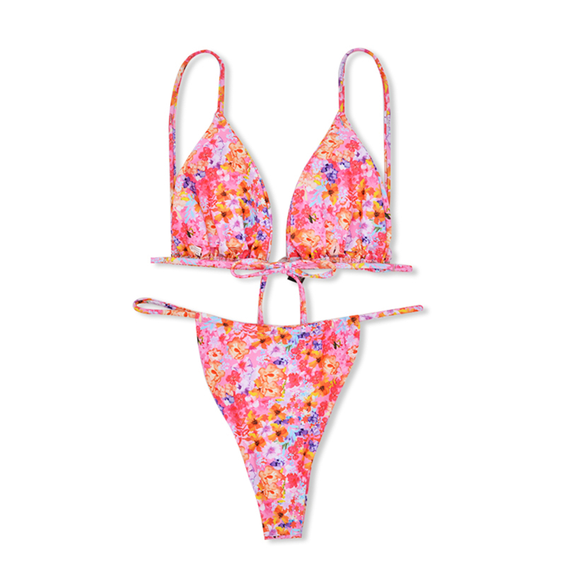 Bikini visokog struka s cvjetnim uzorkom, seksi, bez naramenica, s umetkom za dojke, 84% poliestera, za žene