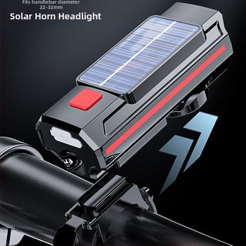 Solarna prednja svjetiljka za bicikl s klaxonima i stražnjom svjetlošću, USB-C, 1800mAh, nosač remena, off-road vožnja, PG-0538