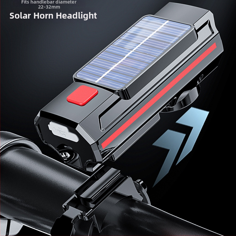 Solarna prednja svjetiljka za bicikl s klaxonima i stražnjom svjetlošću, USB-C, 1800mAh, nosač remena, off-road vožnja, PG-0538