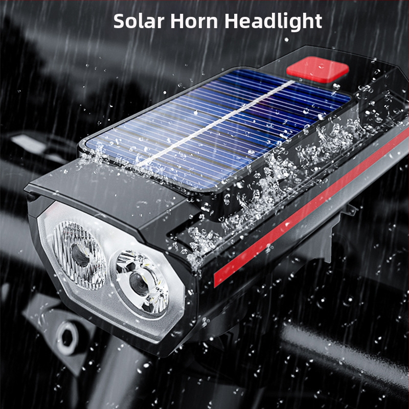 Solarna prednja svjetiljka za bicikl s klaxonima i stražnjom svjetlošću, USB-C, 1800mAh, nosač remena, off-road vožnja, PG-0538