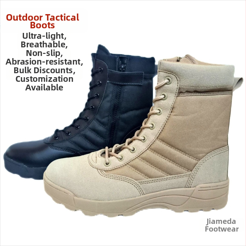 Ľahké a priedušné taktické topánky s vysokým členkom; materiál: super vlákno + odolná Oxford tkanina; pre dospelých (muži a ženy); vhodné na púštné výlety a aktivity vonku