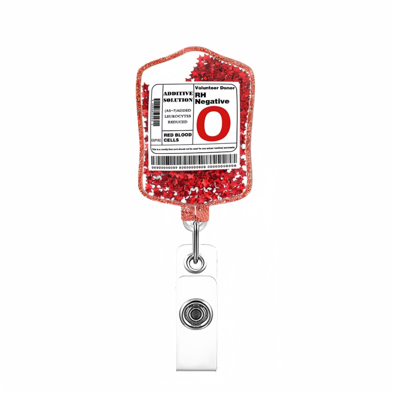Akrilni povlačni držač za značku – oblik infuzijske vrećice sa šljokicama, jednostavna kopča za brzo izvlačenje, 65 cm teleskopska duljina, mogućnost prilagodbe logotipa
