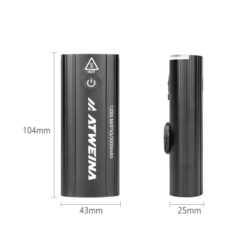 Prednje svjetlo za planinski bicikl s tri LED, vodootporno aluminijsko kućište, 3000 mAh, USB Type-C