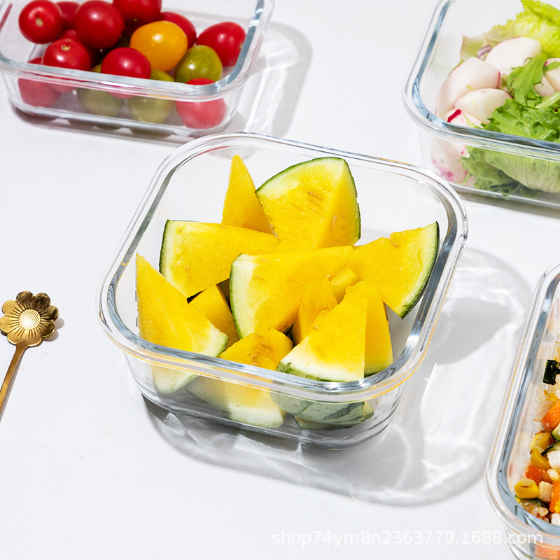 Cutie pentru prânz din sticlă borosilikat, compatibilă cu microunde, congelabilă, capac etanș cu protecție împotriva scurgerilor, capacitate 501–800 ml