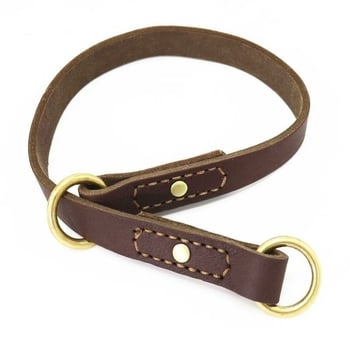 Lu Chong Δερμάτινο περιλαίμιο εκπαίδευσης με P-αλυσίδα για σκύλους, ρυθμιζόμενο, πρώτης στρώσης βοδινό δέρμα