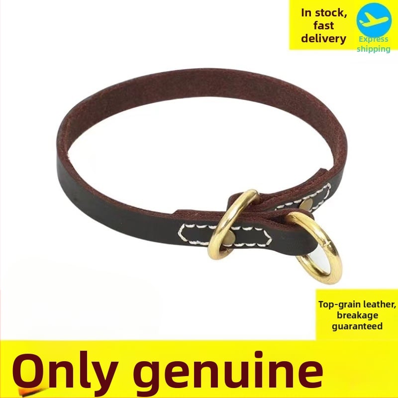 Lu Chong Δερμάτινο περιλαίμιο εκπαίδευσης με P-αλυσίδα για σκύλους, ρυθμιζόμενο, πρώτης στρώσης βοδινό δέρμα