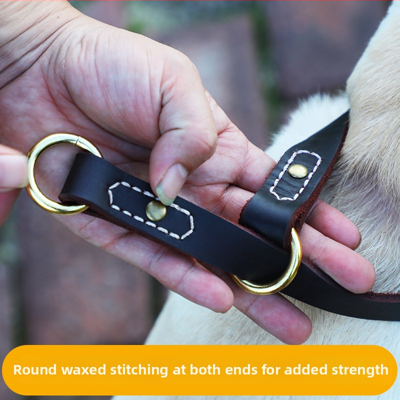 Lu Chong Δερμάτινο περιλαίμιο εκπαίδευσης με P-αλυσίδα για σκύλους, ρυθμιζόμενο, πρώτης στρώσης βοδινό δέρμα