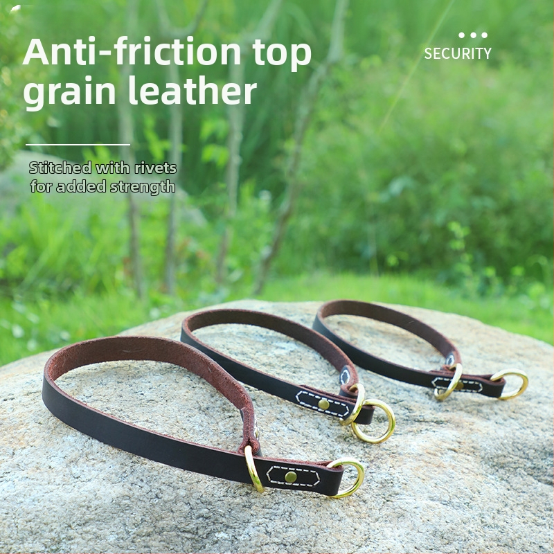 Lu Chong Δερμάτινο περιλαίμιο εκπαίδευσης με P-αλυσίδα για σκύλους, ρυθμιζόμενο, πρώτης στρώσης βοδινό δέρμα
