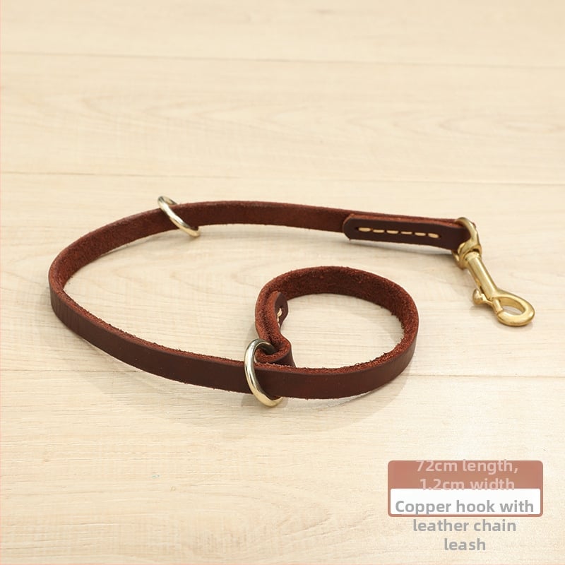 Lu Chong Δερμάτινο περιλαίμιο εκπαίδευσης με P-αλυσίδα για σκύλους, ρυθμιζόμενο, πρώτης στρώσης βοδινό δέρμα