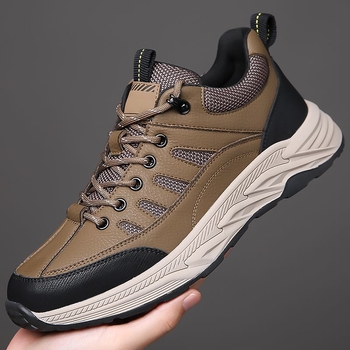 Pantofi de bărbați din plasă, partea superioară din piele de nivel secund, impermeabili și antiderapante, șireturi, talpă din cauciuc