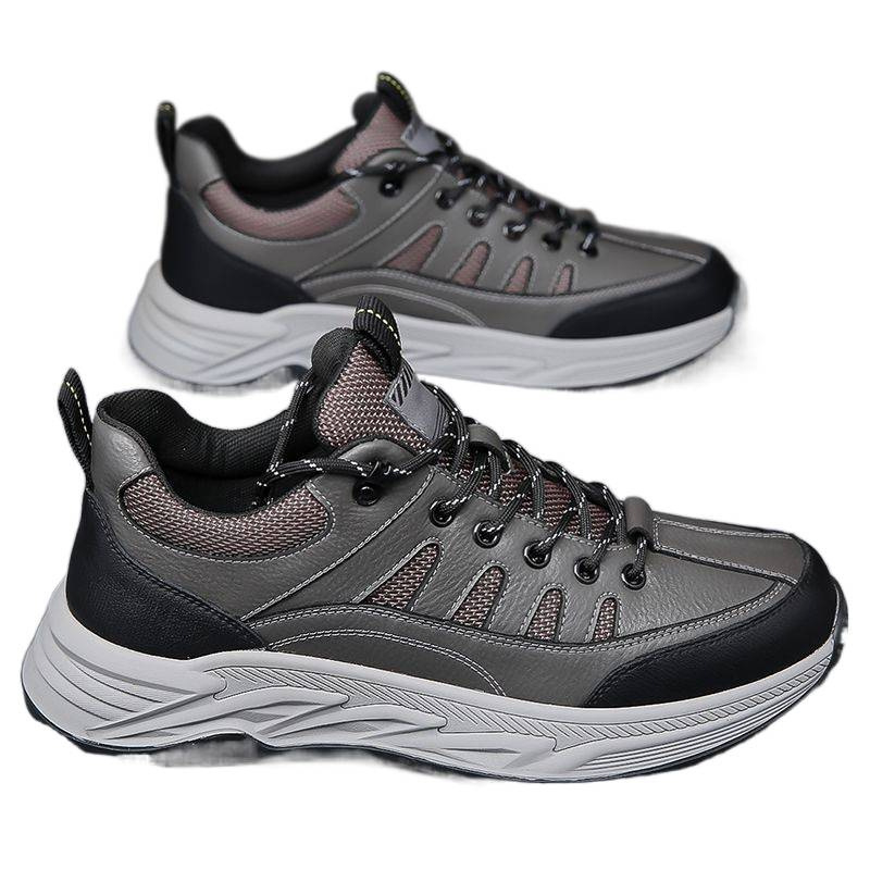 Pantofi de bărbați din plasă, partea superioară din piele de nivel secund, impermeabili și antiderapante, șireturi, talpă din cauciuc