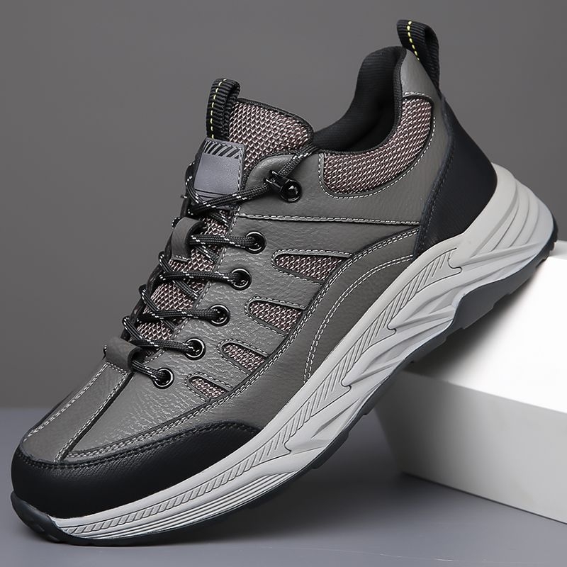 Pantofi de bărbați din plasă, partea superioară din piele de nivel secund, impermeabili și antiderapante, șireturi, talpă din cauciuc