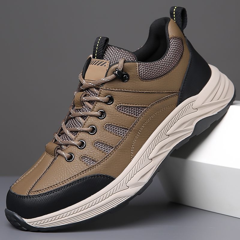 Pantofi de bărbați din plasă, partea superioară din piele de nivel secund, impermeabili și antiderapante, șireturi, talpă din cauciuc