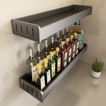 Raft de condimente pentru bucătărie, montat pe perete, fără găuri, demontabil, din aliaj de aluminiu + oțel carbon