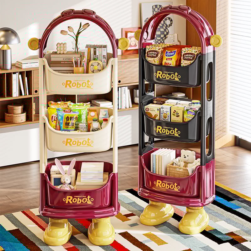 Etajeră de depozitare din PP, trei etaje, cu roți, pentru living și birou; asamblare necesară