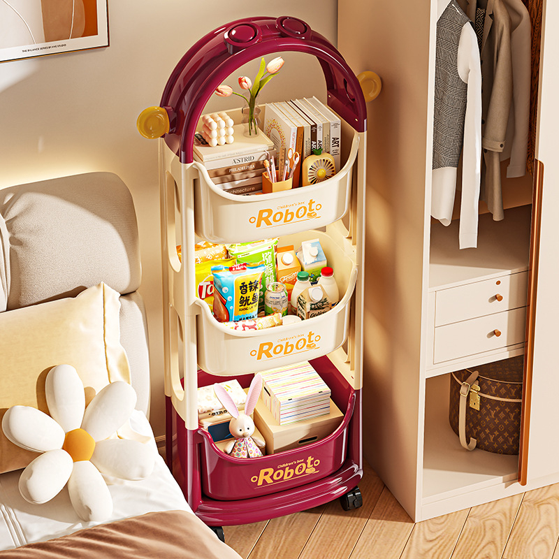 Etajeră de depozitare din PP, trei etaje, cu roți, pentru living și birou; asamblare necesară