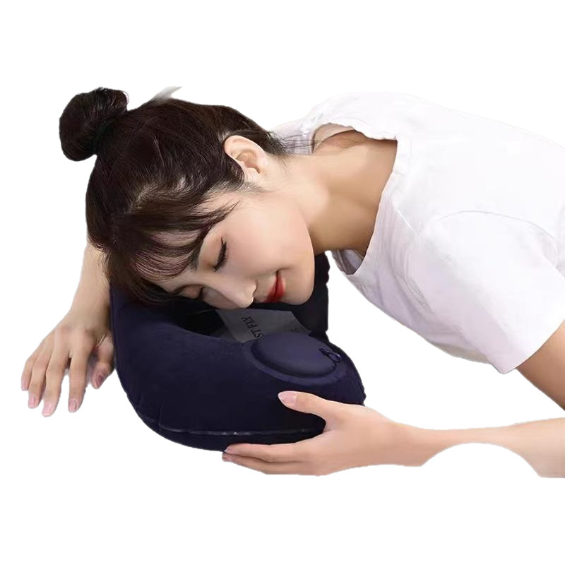 Pernă gonflabilă în formă de U pentru gât, pentru călătorii, PVC, grosime 18, umflare prin apăsare, brand Shunchuang