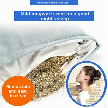 Hongzhaotang Mugwort jednovrstvový krčný vankúš s nafukovacou teplou kompresiou, U-tvarovaný valcový krčný vankúš, bavlna a ľan