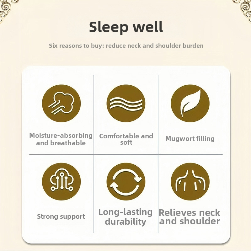 Hongzhaotang Mugwort jednovrstvový krčný vankúš s nafukovacou teplou kompresiou, U-tvarovaný valcový krčný vankúš, bavlna a ľan
