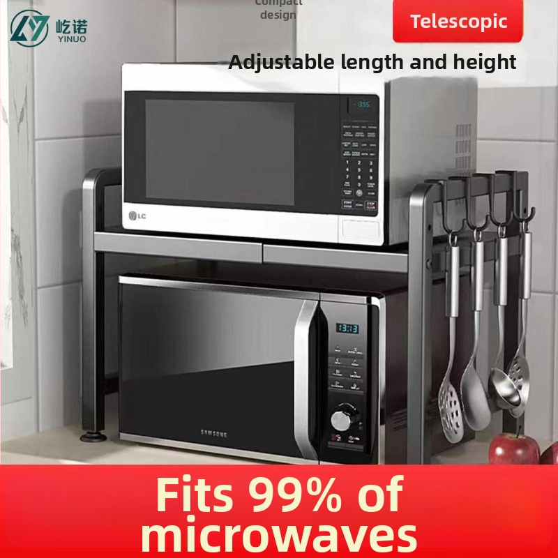 Stojan na skladovanie do kuchynskej mikrovlnnej rúry, ťahací pracovný povrch, viacvrstvová konštrukcia, uhlíková oceľ, jednoduchý a moderný dizajn, značka Strong merchants