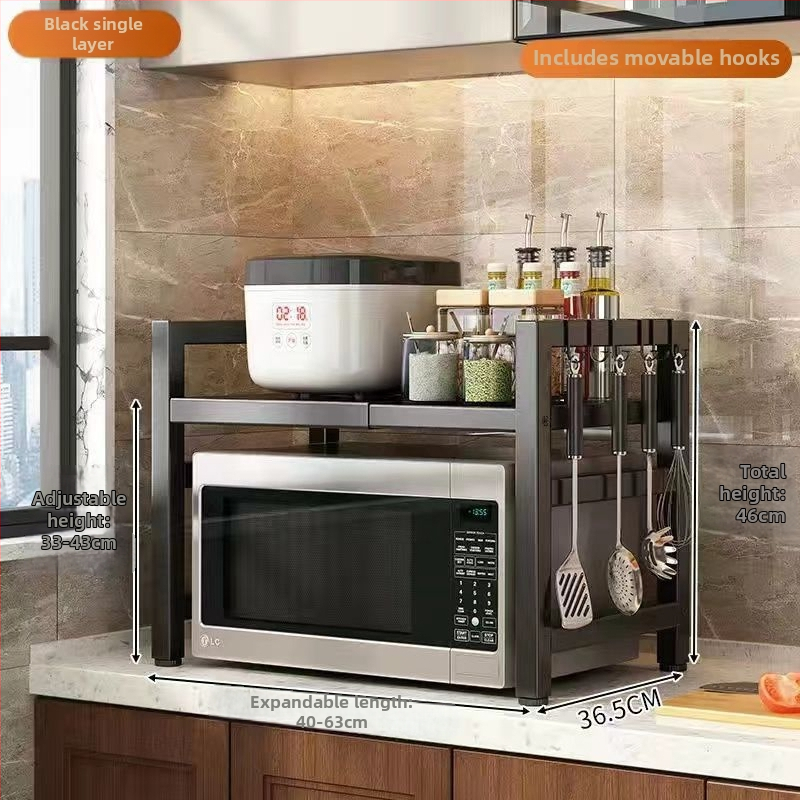 Stojan na skladovanie do kuchynskej mikrovlnnej rúry, ťahací pracovný povrch, viacvrstvová konštrukcia, uhlíková oceľ, jednoduchý a moderný dizajn, značka Strong merchants