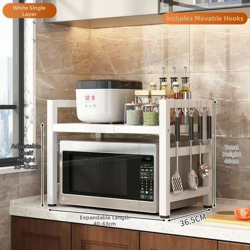 Stojan na skladovanie do kuchynskej mikrovlnnej rúry, ťahací pracovný povrch, viacvrstvová konštrukcia, uhlíková oceľ, jednoduchý a moderný dizajn, značka Strong merchants