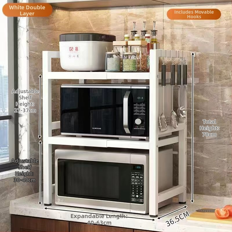 Stojan na skladovanie do kuchynskej mikrovlnnej rúry, ťahací pracovný povrch, viacvrstvová konštrukcia, uhlíková oceľ, jednoduchý a moderný dizajn, značka Strong merchants