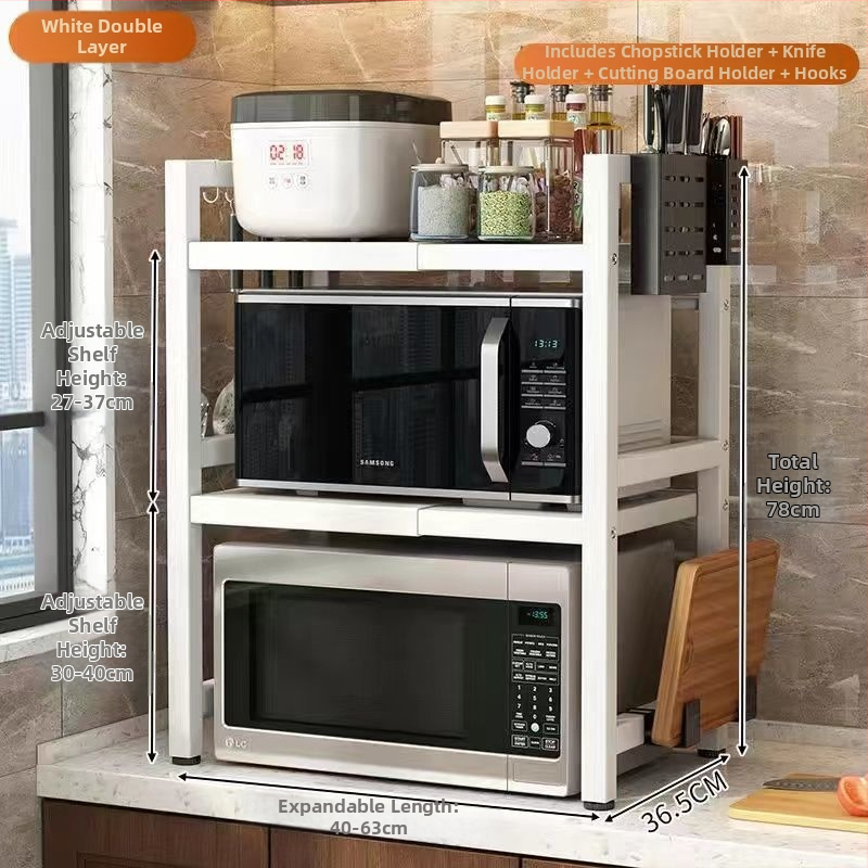 Stojan na skladovanie do kuchynskej mikrovlnnej rúry, ťahací pracovný povrch, viacvrstvová konštrukcia, uhlíková oceľ, jednoduchý a moderný dizajn, značka Strong merchants