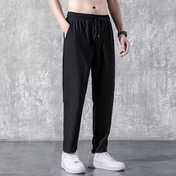 Pantaloni sport casual pentru bărbați - croială lejeră, lungi, talie cu șnur, amestec poliester-bumbac, fără cute