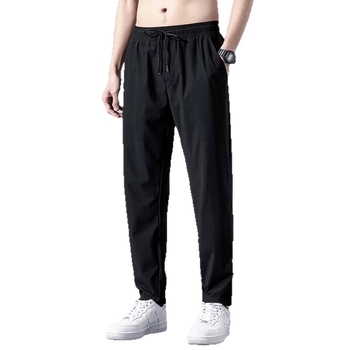 Pantaloni sport casual pentru bărbați - croială lejeră, lungi, talie cu șnur, amestec poliester-bumbac, fără cute